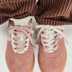 Pink Suede Sneakers with White Laces